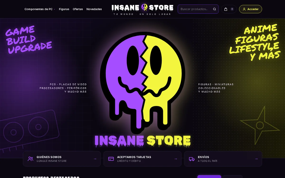 Vista del sitio de Insane Store